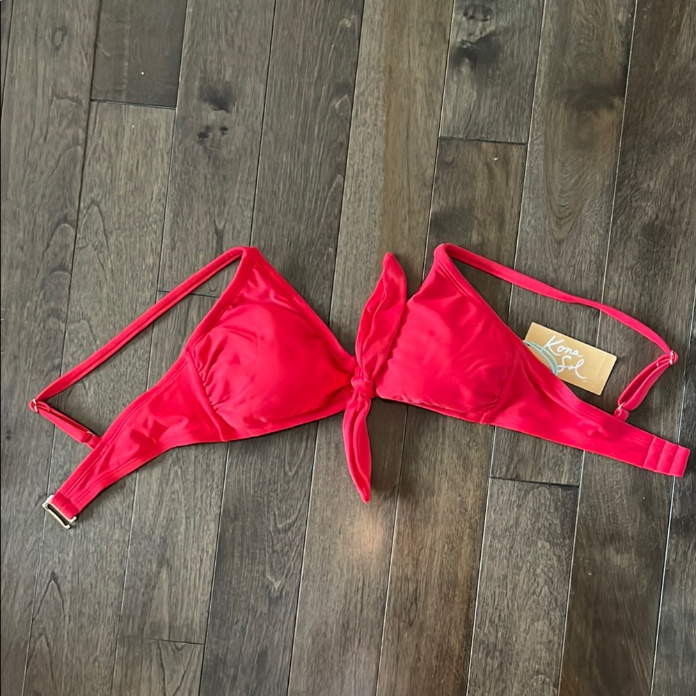 Kona Sol Red Bikini Top Size Small with Tie Detail